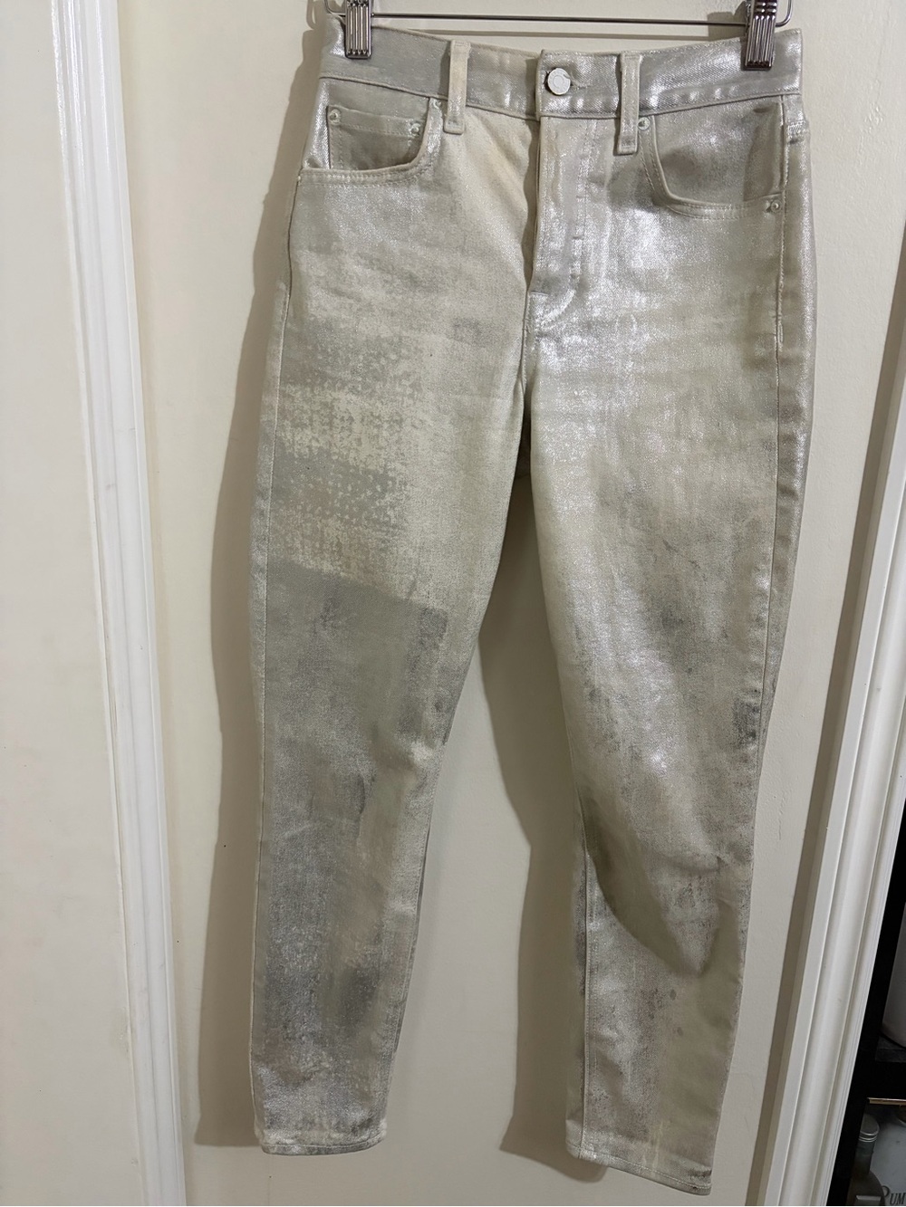 GRLFRND Metallic Silver Skinny Jeans